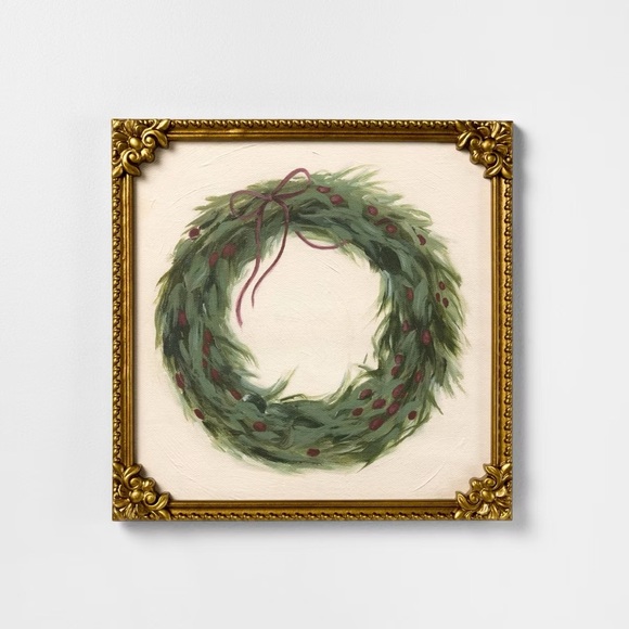 16x16 Red Ribbon Wreath Framed Wall Art - Threshold Studio McGee Christmas 2025
